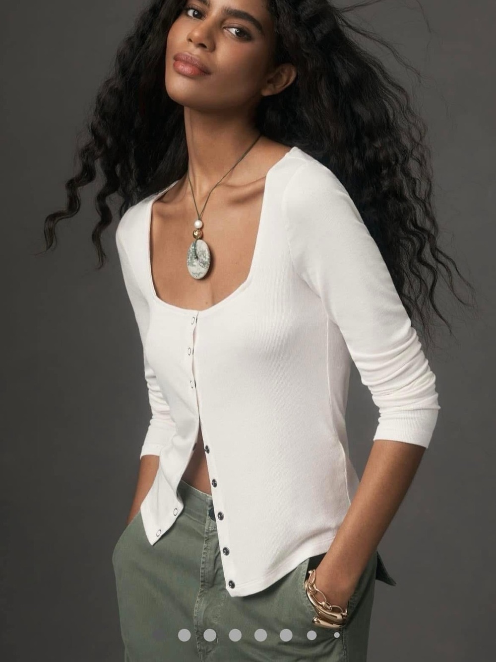 Anthropologie Maeve White Ribbed Button-Front Long Sleeve Top, nwt, XL